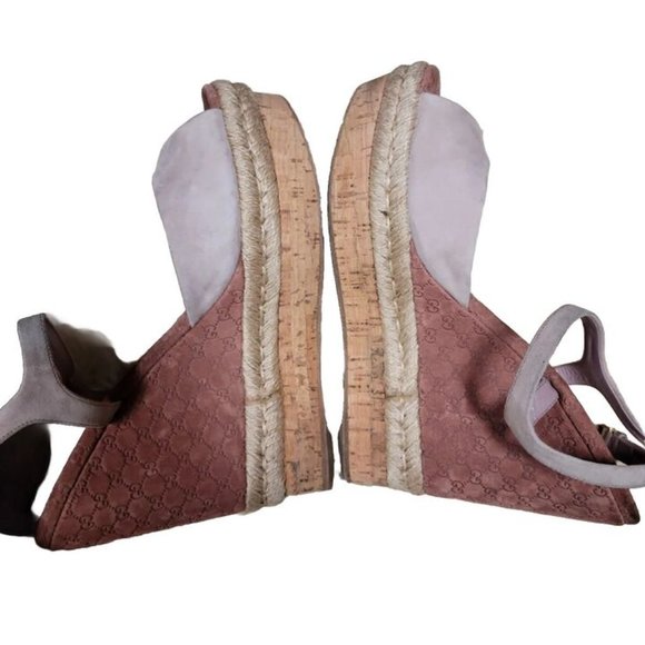 GUCCI Monogram Pattern Pink Suede Espadrilles 9.5 Pre-Loved - Picture 1 of 15